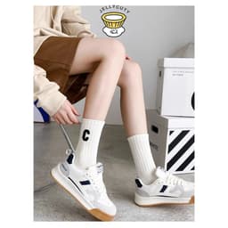 🍥jellycuty🍥 🧦Tất Cổ Cao Nữ Họa Tiết Chữ C, Vỡ Cổ Cao Họa Tiết Chữ C Vải Cotton Mềm Mịn 8