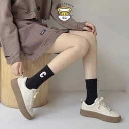 🍥jellycuty🍥 🧦Tất Cổ Cao Nữ Họa Tiết Chữ C, Vỡ Cổ Cao Họa Tiết Chữ C Vải Cotton Mềm Mịn 9