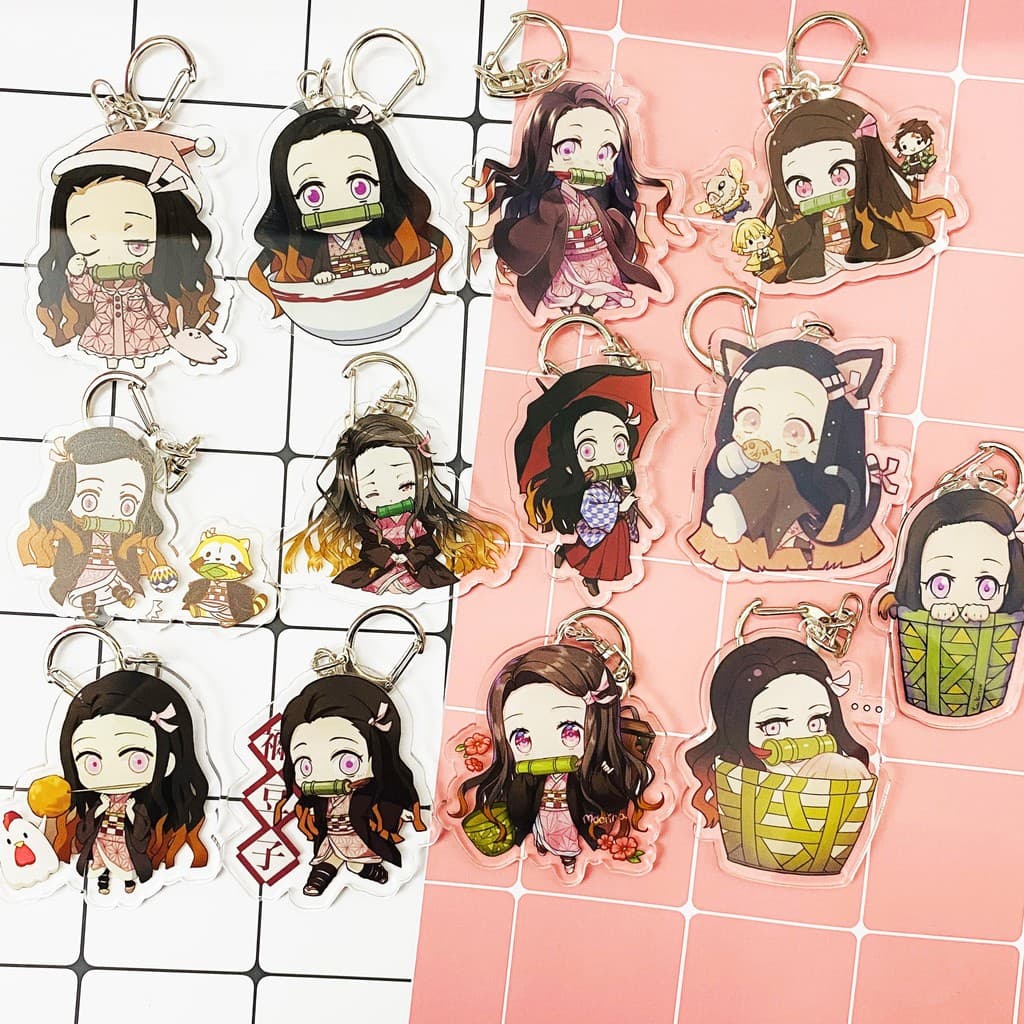 (mua 1 tặng 1) ( Mica trong acrylic ) Móc khóa Kimetsu no Yaiba Thanh gươm diệt quỷ Nezuko anime chibi