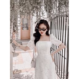 [Xả kho nghỉ bán] Đầm nữ ren trắng voan thêu dự tiệc - Váy ren thiết kế lông vũ ôm body dáng dài 2 lớp 3