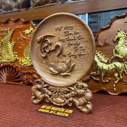 Tranh đĩa phong thuỷ,đĩa gỗ trạm chữ Tâm gỗ hương đá cao cấp 3