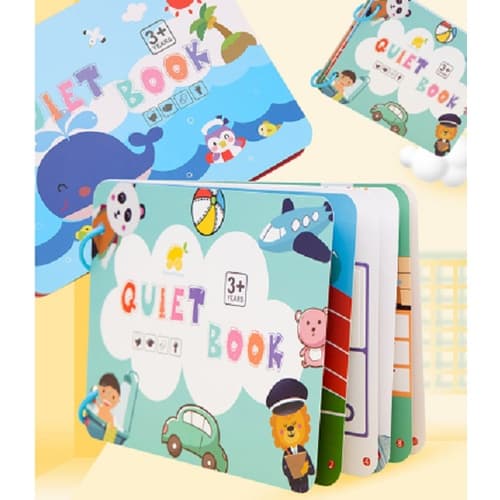 Học liệu bóc dán Montessori 10 trang cho bé, đồ chơi bảng bận rộn quiet book tiếng Anh