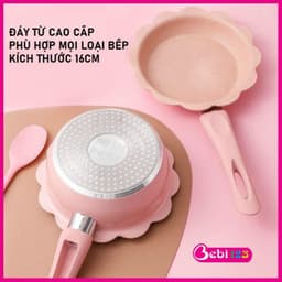 Bộ nồi chảo hoa đá kèm xửng hấp nấu đồ ăn dặm, men đá chống dính cao cấp cho bé 5