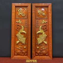Tranh Gỗ Lý Ngư Vọng Nguyệt " Phúc Đức" 1