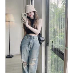 Quần Jean rách  ống rộng Quần bò Nữ Dáng Suông chất Jeans Lưng Cao Ulzzang,dễ phối đồ 4