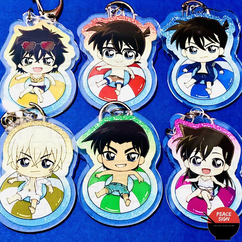 (mua 1 tặng 1) ( Mica ) Móc khóa in hình DETECTIVE CONAN Thám Tử Lừng Danh ver PHAO BƠI anime chibi xinh xắn