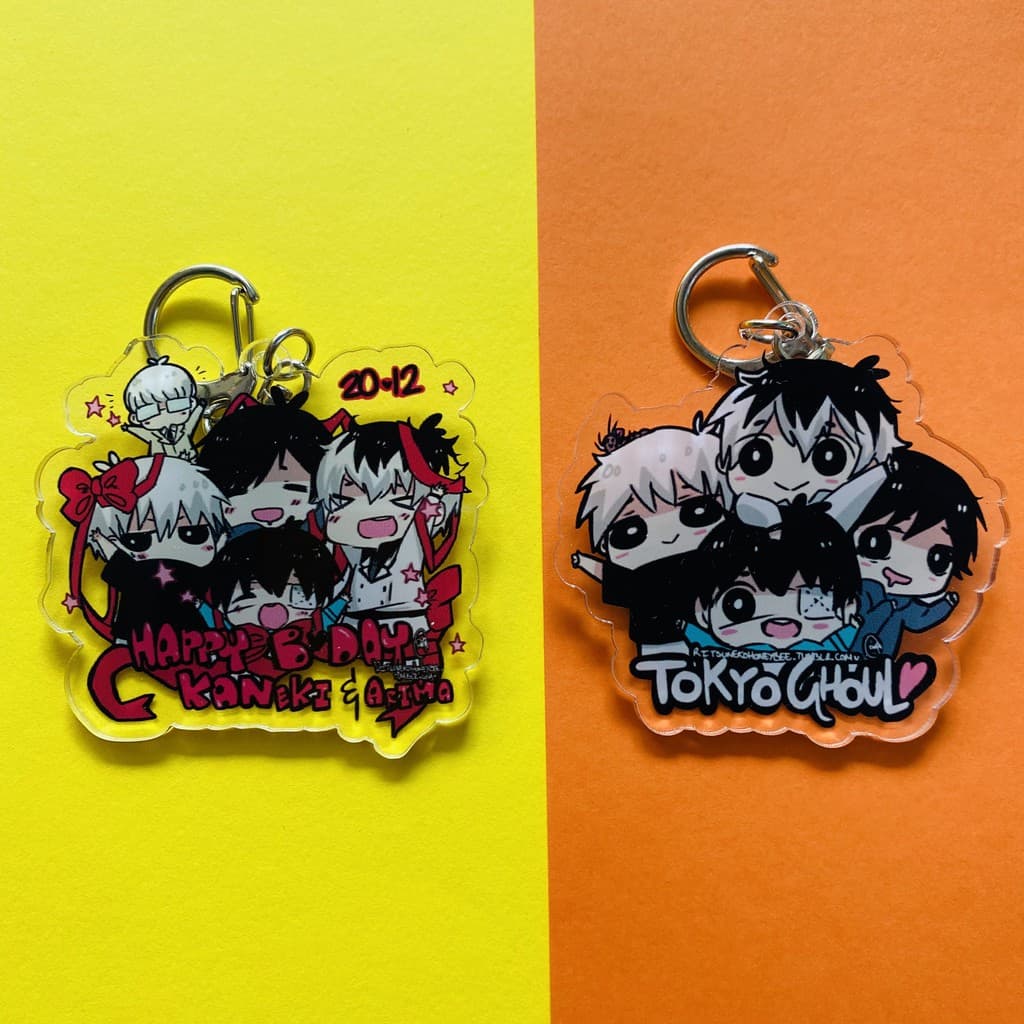 (mua 1 tặng 1) ( Mica ) Móc khóa TOKYO GHOUL ver HAPPY BIRTHDAY quà tặng dễ thương in hình anime chibi