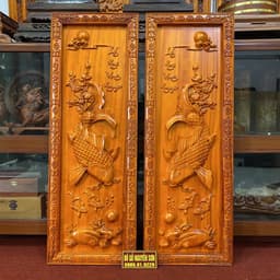 Tranh gỗ cá chép tài lộc,đôi cá lý ngư vọng nguyệt, sơn pu gỗ hương cao cấp 1