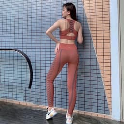 Bộ tập gym nữ , đồ tập thể thao chun dệt 3 lỗ vân sườn 5