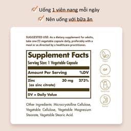 [Hàng cty full va.t]  Viên Uống Solgar Zinc Kẽm Citrate 30Mg -  Bổ Sung Kẽm Chăm Sóc Sức Khỏe Phái Nam [Lọ 100 Viên] 5