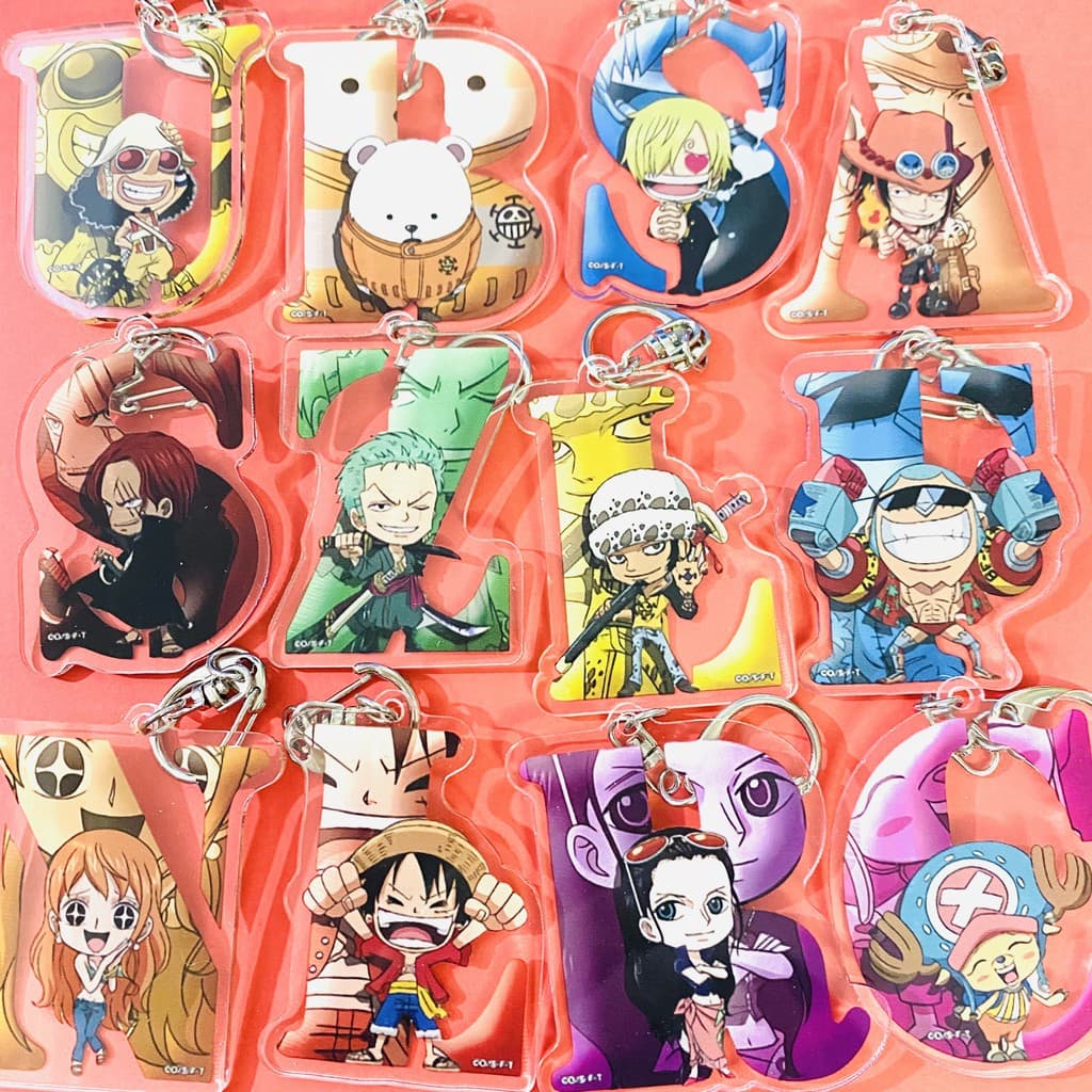(mua 1 tặng 1) Móc khóa mica in hình ONE PIECE ĐẢO HẢI TẶC ver CHỮ CÁI hình in 2 mặt
