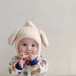 Mũ Lông Cừu Tai Thỏ Trùm Đầu Cho Bé Trai, Bé Gái 1-4Y Siêu Xinh, Chất Len Mềm Mịn Giữ Ấm Tốt 7