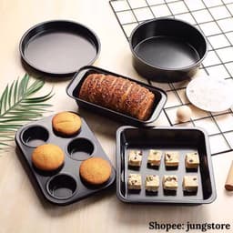 Khuôn làm bánh cao cấp chống dính SET 5 chiếc, khuôn nướng bánh mì, pizza, cupcake bằng thép carbon an toàn 2