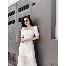 [Xả kho nghỉ bán] Đầm nữ ren trắng voan thêu dự tiệc - Váy ren thiết kế lông vũ ôm body dáng dài 2 lớp 1