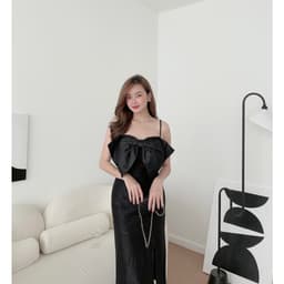 Đầm Nữ 2 Dây Nơ Ngực Xẻ Tà - Váy Tafta Dáng Dài [Hàng Thiết Kế Lahoute] 4