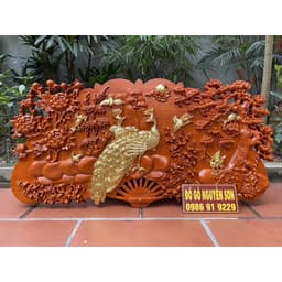 Tranh quạt phu thê viên mãn-gỗ hương đỏ dát vàng cao cấp 7