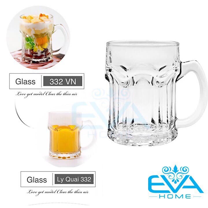 Bộ 6 Cốc Thủy Tinh Vàng Có Quai 300ML – Ly Dập Nổi 3D Sang Trọng, Thành Dày Dặn, Cầm Chắc Tay