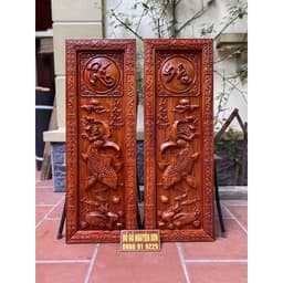 Tranh cá chép " Lý ngư vọng nguyệt " gỗ hương , khung ván dày 4cm 4