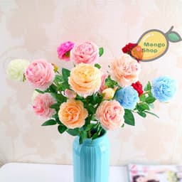 Cành hoa mẫu đơn 3 bông xinh xắn decor chụp ảnh ( hoa hồng lụa hoa giả ) 8
