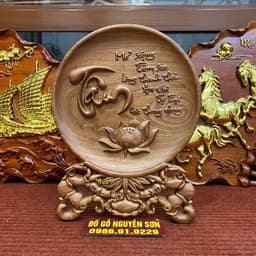 Tranh đĩa phong thuỷ,đĩa gỗ trạm chữ Tâm gỗ hương đá cao cấp 1