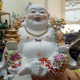 [Hàng Cao Cấp] Tượng Phật Di Lạc, Phật Di Lạc Ngồi Áo Gấm Cầm Thoi Vàng Và Gậy Như Ý Tài Lộc 8