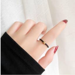 (2 Màu) Nhẫn Tình Duyên Đỏ Đen Hạt Vàng Phong Cách Đơn Giản Thanh Lịch May Mắn Và Bình An Ring Couple 5