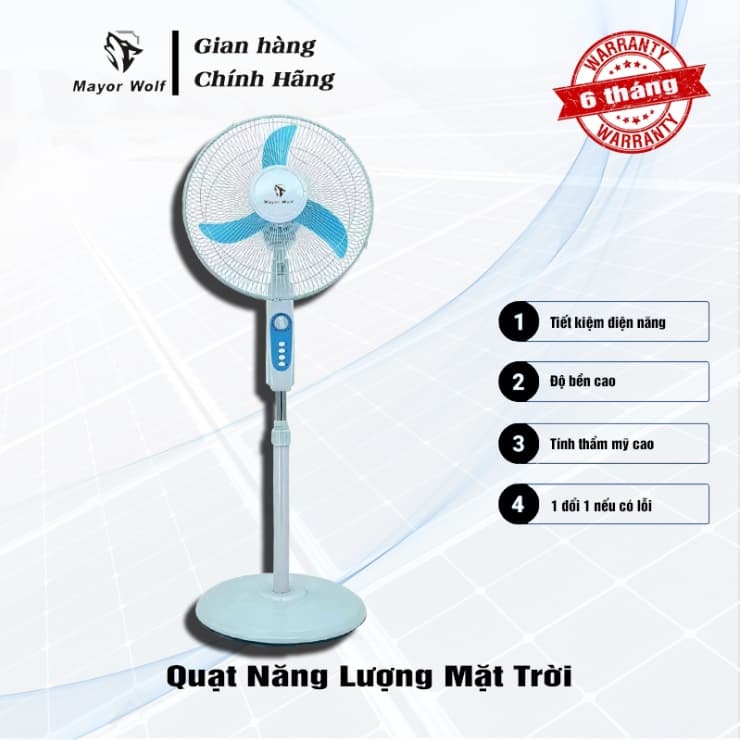 Quạt năng lượng mặt trời, quạt tích điện năng lượng mặt trời Chính Hãng Mayor Wolf 18w