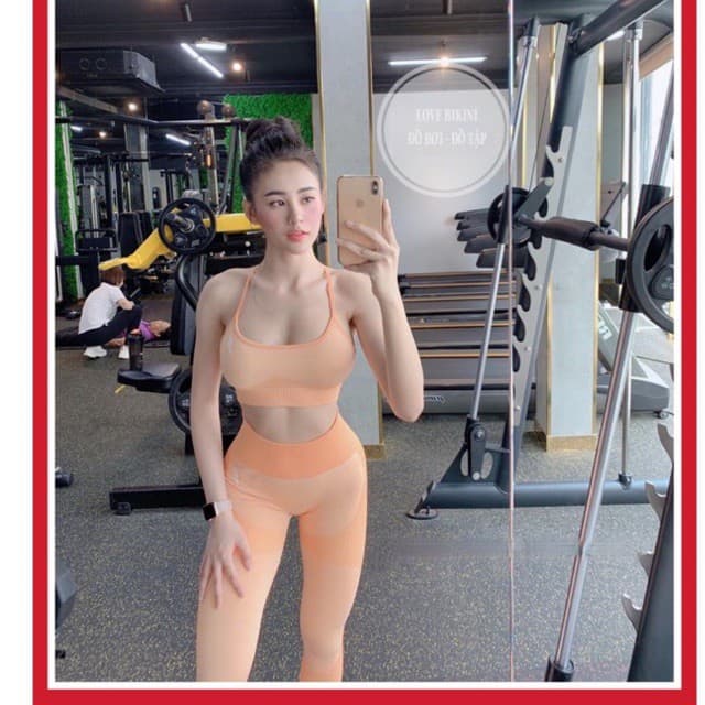 Đồ tập gym nữ , đồ tập thể thao yoga chun dệt 2 dây GS (có sẵn)