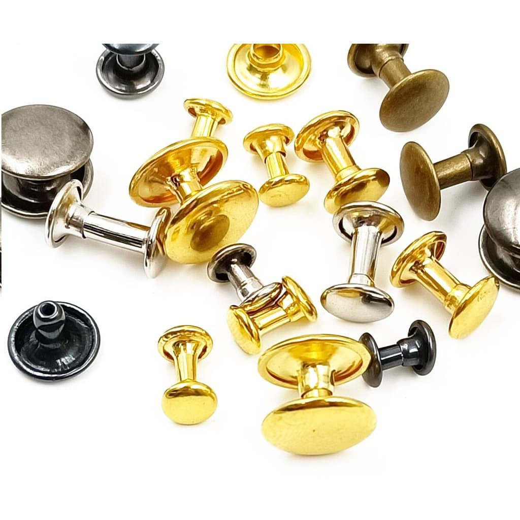 Nút đinh tán 2 mặt (rivet)  Size 6mm, 9mm Bằng Thau không gỉ Màu vàng,bạc,đồng, khói Trang trí quần áo, làm thủ công