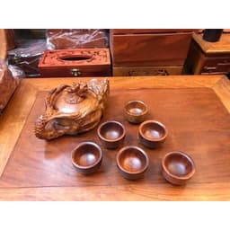 Bộ Ấm Chén Trạm Rồng Gỗ Hương Đá Quai Vòi Liền Khối 3