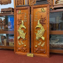 Tranh Cá Gỗ Hương Lý Ngư Vọng Nguyệt Dát Vàng Đài loan 24k bền đẹp 3