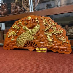Tranh Quạt Phu Thê Viên Mãn Gỗ Hương Liền Khối 5