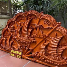 Tranh Quạt Thuận Buồm Xuôi Gió Gỗ Hương kích thước 60*120cm,ván 5cm 4