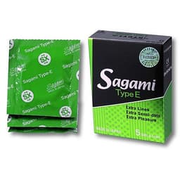 Bao cao su Sagami Type E, Thiết kế có gân gai giúp tăng kích thích, ôm sát thoải mái, Hộp 5 cái 5