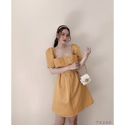 [Xả kho nghỉ bán] Đầm nữ dữ tiệc tay bồng nơ ngực thanh lịch - Váy xòe phối nơ 3M - Đầm nơ thiết kế 9