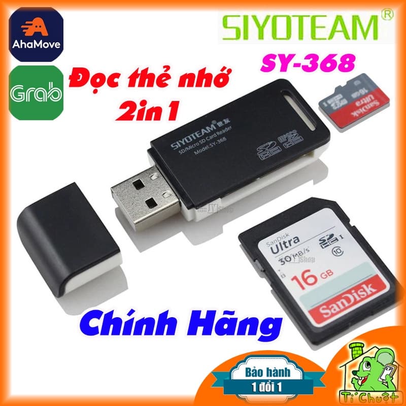 [Chính Hãng SIYOTEAM] USB Đầu Đọc Thẻ Nhớ 2in1 SY- 368 Card Reader MicroSD/TF/SD