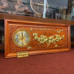 Tranh Đồng hồ Gỗ Hương / mẫu bát mã /dát vàng kích thước 48*108,dày 4cm 3