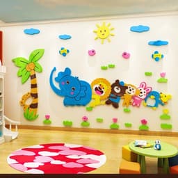Tranh dán tường mica muôn thú kéo co, trang trí mầm non, khu vui chơi trẻ em 1
