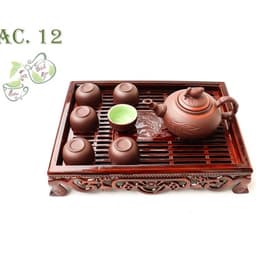 Bộ ấm chén Bát Tràng tử sa, Bộ ấm chén uống trà Bát Tràng Tặng kèm khay trà giả gỗ cực đẹp_M48 3