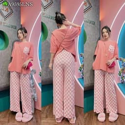 Đồ Bộ Nữ Bigsize LIMO DB37 Áo Chéo Lưng Phối Quần Ống Suông Cạp Cao Co Giãn Form Rộng Thoải Mái 5