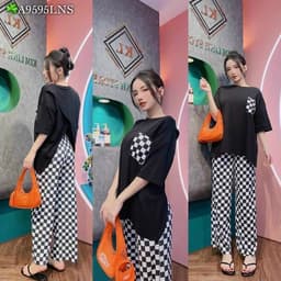 Đồ Bộ Nữ Bigsize LIMO DB37 Áo Chéo Lưng Phối Quần Ống Suông Cạp Cao Co Giãn Form Rộng Thoải Mái 6