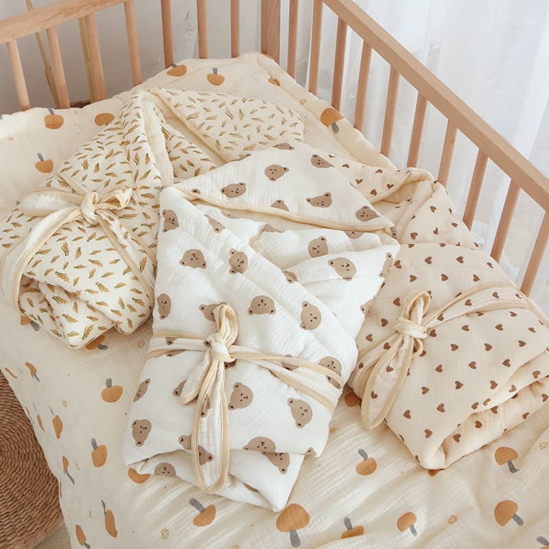 Chăn ủ sơ sinh TRẦN BÔNG, Xô Muslin Hạt Đậu, chăn quấn mùa đông cho bé, ủ kén hình gấu