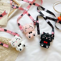 Túi xách silicon đeo chéo hình mèo cười thời trang đựng bao bì tiền lì xì túi tỏi cho bé gái 6