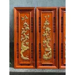 Bộ tranh tứ quý gỗ hương đỏ nam phi kích thước 37*107,dày 3cm hoàn thiện sơn pu dát vàng Đài Loan cao cấp 2