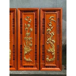 Bộ tranh tứ quý gỗ hương đỏ nam phi kích thước 37*107,dày 3cm hoàn thiện sơn pu dát vàng Đài Loan cao cấp 3