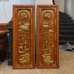 Tranh câu đối cha mẹ gỗ hương dát vàng Đài Loan 24k Bền Đẹp 1