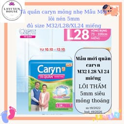 [TẶNG 2 MIẾNG]Tã quần caryn mỏng nhẹ L28 ,M32 , XL 24 miếng- siêu mỏng thoáng, chống tràn, dễ mặc 3