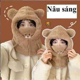 Khăn gấu kèm mũ trùm đầu len lông thỏ đáng yêu mùa đông 6