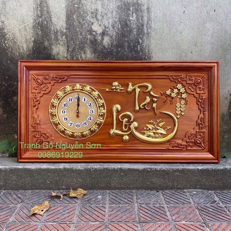 Tranh Đồng Hồ Treo Tường Gỗ hương Nam Phi Kích thước 41*81cm