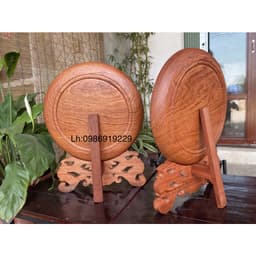 Đĩa Gỗ Phong Thuỷ Lý Ngư vọng nguyệt liền khối 3